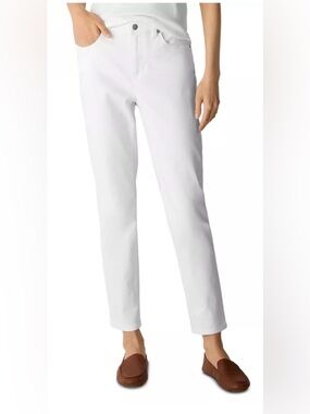 Eileen Fisher High Waist Slim Ankle Cotton White Stretch Jeans Size 10